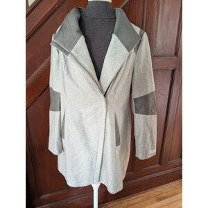 Calvin Klein Womens Gray Wool Blend Coat W/ Faux Leather Accents XL